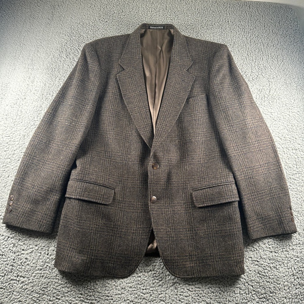 Vtg Woolrich Sport Coat Mens M Brown Glen Plaid 2 Button Wool Blend Made in USA